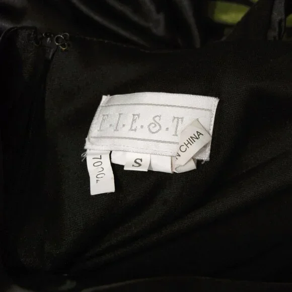 Y2K Prom Gown (S) vintage black ruched open back dress small maxi rhinestone 90s - Picture 8 of 8